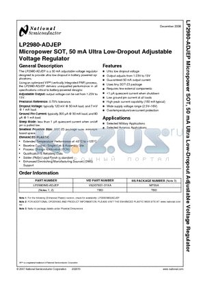 LP2980IM5-ADJEP datasheet - Micropower SOT, 50 mA Ultra Low-Dropout Adjustable Voltage Regulator