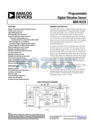ADIS16220 datasheet - Programmable Digital Vibration Sensor