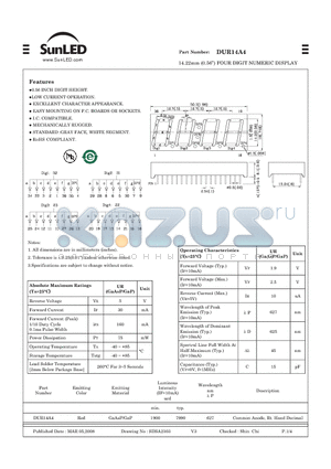 DUR14A4 datasheet - 14.22mm (0.56) FOUR DIGIT NUMERIC DISPLAY