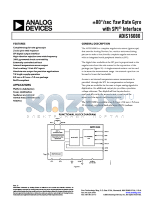 ADIS16080 datasheet - a80`/sec Yaw Rate Gyro with SPI Interface