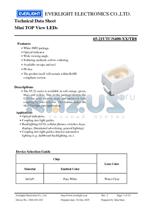 65-21UTC/S400-XX/TR8 datasheet - Mini TOP View LEDs