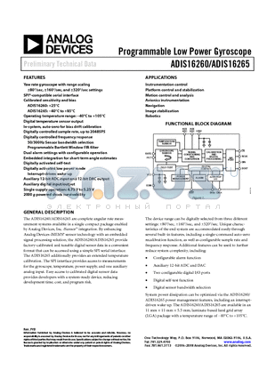 ADIS16265 datasheet - Programmable Low Power Gyroscope