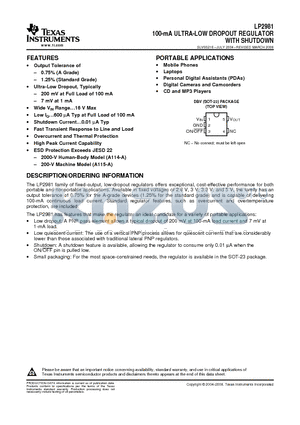 LP2981-28DBVR datasheet - 100-mA ULTRA-LOW DROPOUT REGULATOR WITH SHUTDOWN