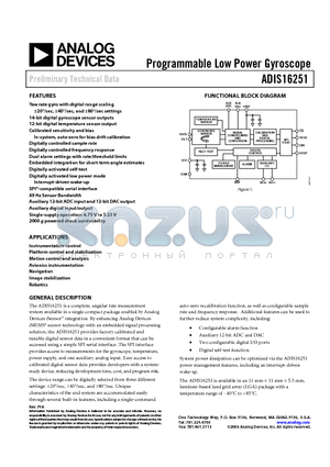 ADIS16251 datasheet - Programmable Low Power Gyroscope