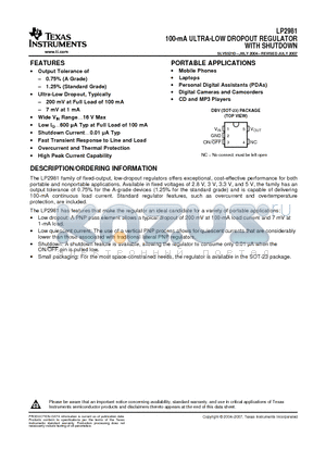 LP2981-29DBVR datasheet - 100-mA ULTRA-LOW DROPOUT REGULATOR WITH SHUTDOWN