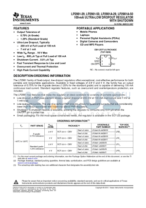 LP2981-29DBVTG4 datasheet - 100-mA ULTRA-LOW DROPOUT REGULATOR WITH SHUTDOWN