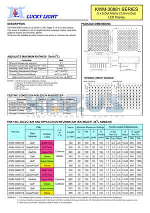 KWM-30881A5 datasheet - 8 x 8 Dot Matrix (3.0mm Dot) LED Display