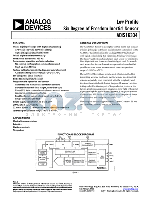 ADIS16334 datasheet - Low Profile Six Degree of Freedom Inertial Sensor
