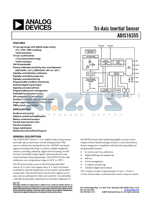 ADIS16350EVALZ1 datasheet - Tri-Axis Inertial Sensor