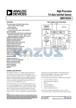 ADIS16354 datasheet - High Precision Tri-Axis Inertial Sensor