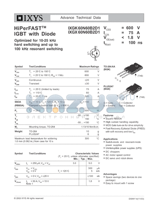 IXGX60N60B2D1 datasheet - HiPerFAST IGBT with Diode