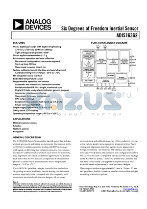 ADIS16362BMLZ datasheet - Six Degrees of Freedom Inertial Sensor