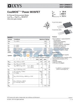 IXKH20N60C5 datasheet - CoolMOS 1) Power MOSFET