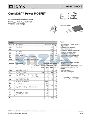 IXKH70N60C5 datasheet - CoolMOS 1) Power MOSFET