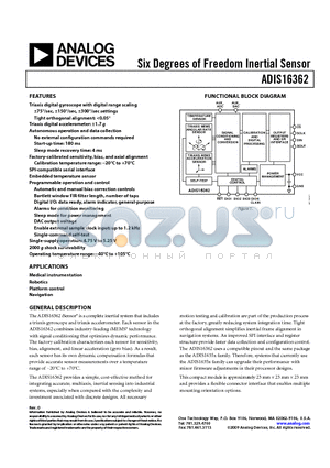 ADIS16362/PCBZ datasheet - Six Degrees of Freedom Inertial Sensor