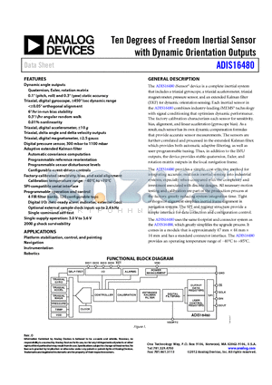 ADIS16480AMLZ datasheet - Ten Degrees of Freedom Inertial Sensor