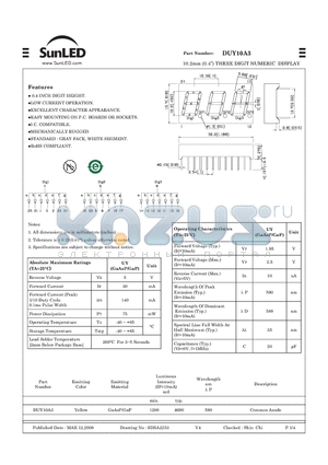 DUY10A3 datasheet - 10.2mm (0.4) THREE DIGIT NUMERIC DISPLAY