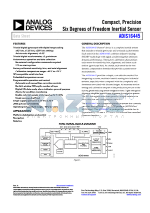 ADIS16445 datasheet - Compact, Precision Six Degrees of Freedom Inertial Sensor