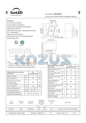 DUY20C-1 datasheet - 20.32mm (0.8) SINGLE DIGIT NUMERIC DISPLAY