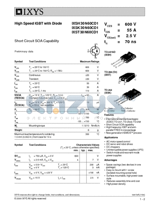IXSK30N60CD1 datasheet - Short Circuit SOA Capability