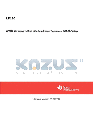 LP2981AIM5-2.5 datasheet - Micropower 100 mA Ultra Low-Dropout Regulator in SOT-23 Package