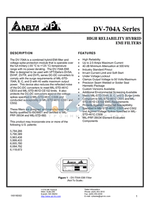 DV-704A-XXX datasheet - HIGH RELIABILITY HYBRID EMI FILTERS