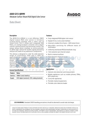 ADJD-S313-QR999 datasheet - Miniature Surface-Mount RGB Digital Color Sensor