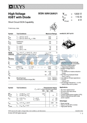 IXSN55N120AU1 datasheet - High Voltage IGBT with Diode - Short Circuit SOA Capability