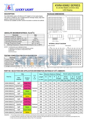 KWM-50882 datasheet - 8 x 8 Dot Matrix (5.0mm Dot) LED Display