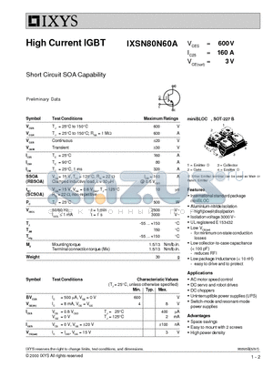 IXSN80N60A datasheet - High Current IGBT - Short Circuit SOA Capability