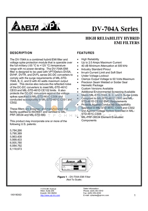 DV-704A/K-XXX datasheet - HIGH RELIABILITY HYBRID EMI FILTERS