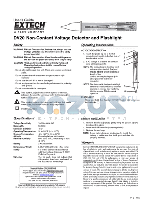 DV20 datasheet - Non-Contact Voltage Detector and Flashlight