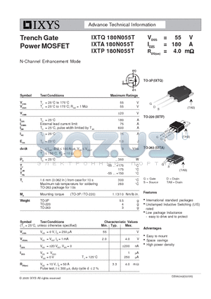 IXTA180N055T datasheet - Trench Gate Power MOSFET