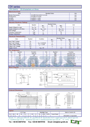 DV-20410 datasheet - 20 characters x 4 lines