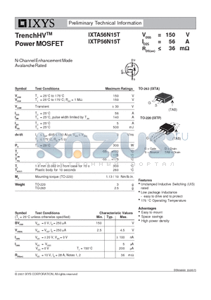 IXTA56N15T datasheet - N-Channel Enhancement Mode Avalanche Rated