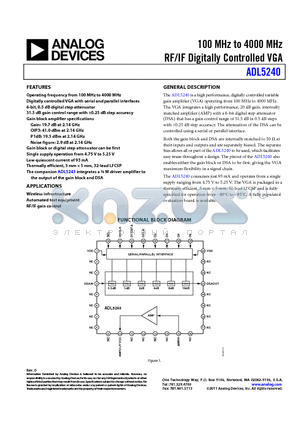 ADL5240-EVALZ datasheet - 100 MHz to 4000 MHz RF/IF Digitally Controlled VGA