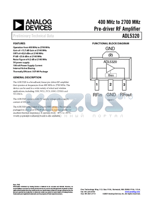 ADL5320 datasheet - 400 MHz to 2700 MHz Pre-driver RF Amplifier