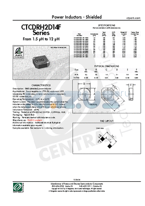 CTCDRH2D14F datasheet - Power Inductors - Shielded