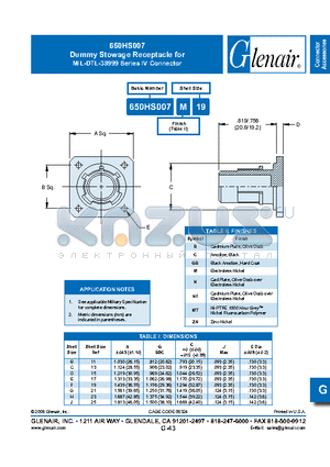 650HS007MT15 datasheet - Dummy Stowage Receptacle