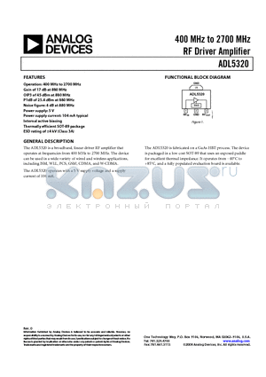 ADL5320-EVALZ datasheet - 400 MHz to 2700 MHz RF Driver Amplifier