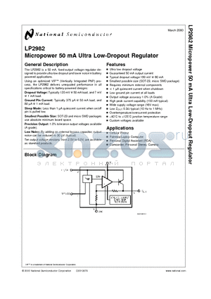 LP2982 datasheet - Micropower 50 mA Ultra Low-Dropout Regulator