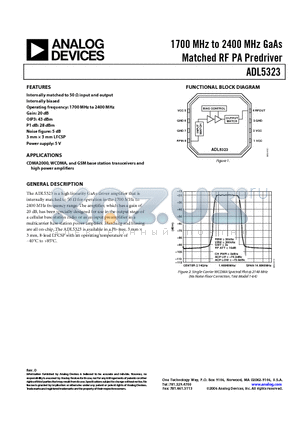 ADL5323-EVAL datasheet - 1700 MHz to 2400 MHz GaAs Matched RF PA Predriver