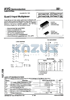 DV74AC158 datasheet - Quad 2-Input Multiplexer