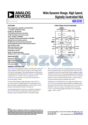 ADL5202ACPZ-R7 datasheet - Wide Dynamic Range, High Speed
