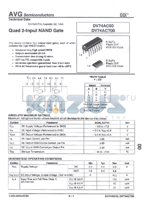 DV74ACT00 datasheet - Quad 2-Input nand gate