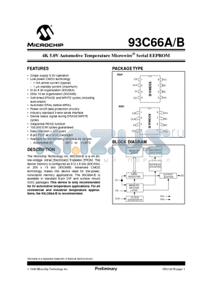 93C66A datasheet - 4K 5.0V Automotive Temperature Microwire  Serial EEPROM