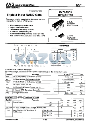 DV74ACT10 datasheet - Triple 3-Input NAND Gate