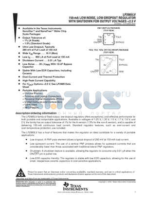 LP2985-13YZQR datasheet - 150-mA LOW-NOISE, LOW-DROPOUT REGULATOR WITH SHUTDOWN FOR OUTPUT VOLTAGES<2.3V