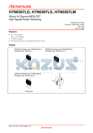 H7N0307LD datasheet - Silicon N Channel MOS FET High Speed Power Switching