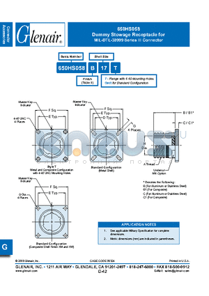 650HS058B21T datasheet - Dummy Stowage Receptacle